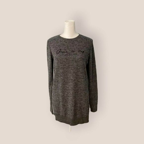 Zara Sweater Time To Shop Printed Long Sleeves Gray Size Small - Picture 2 of 9